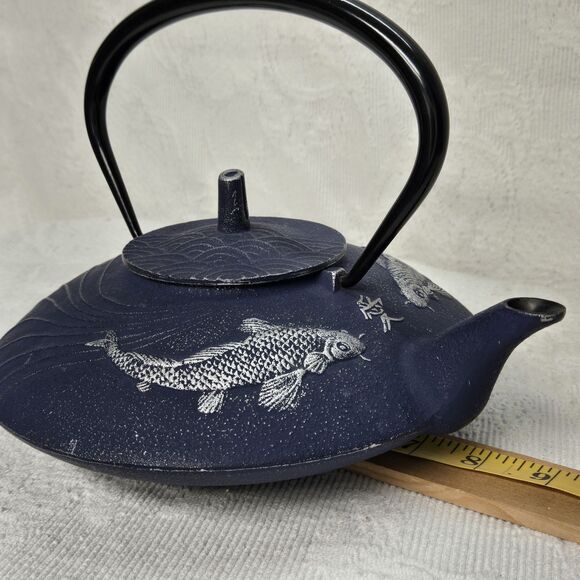 Teavana Japanese Blue Koi Fish Cast Iron Tea Pot Handmade Prosperity - Picture 8 of 10